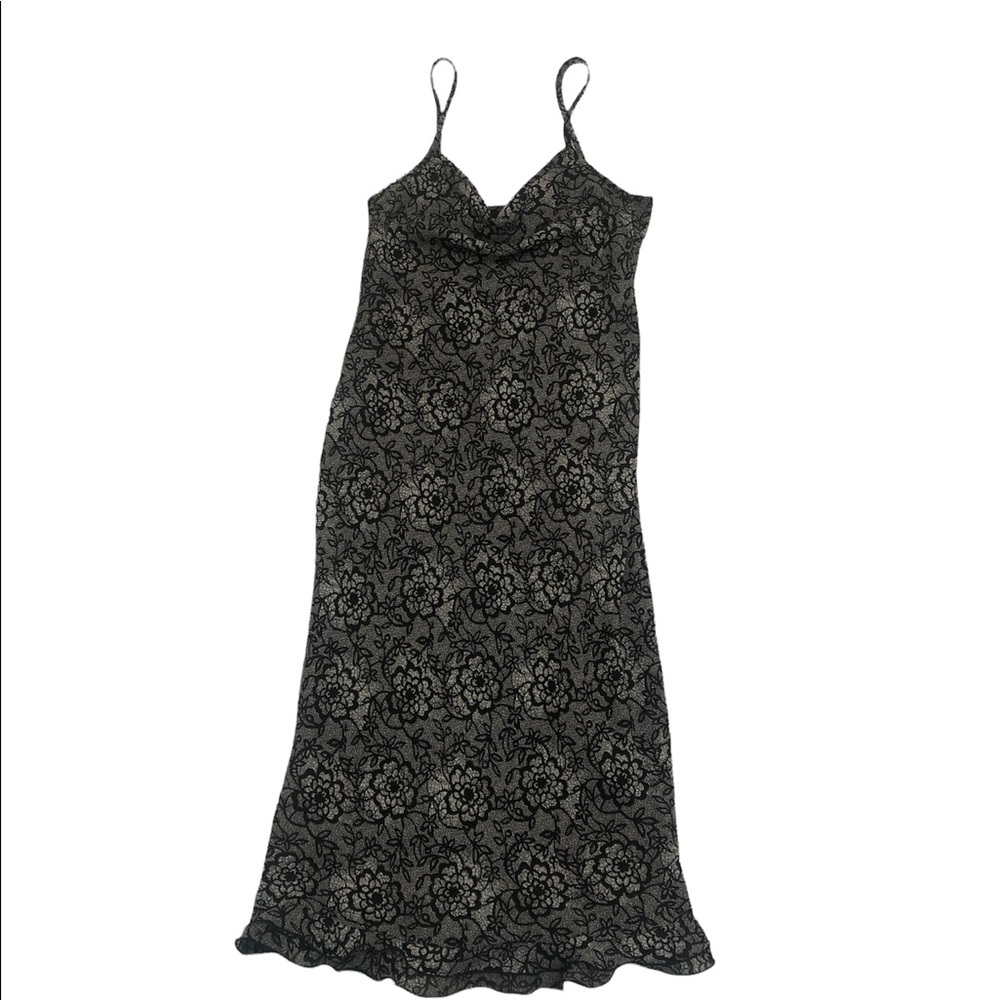 Vintage Floral Lace Printed Maxi Dress with Cowl Neck